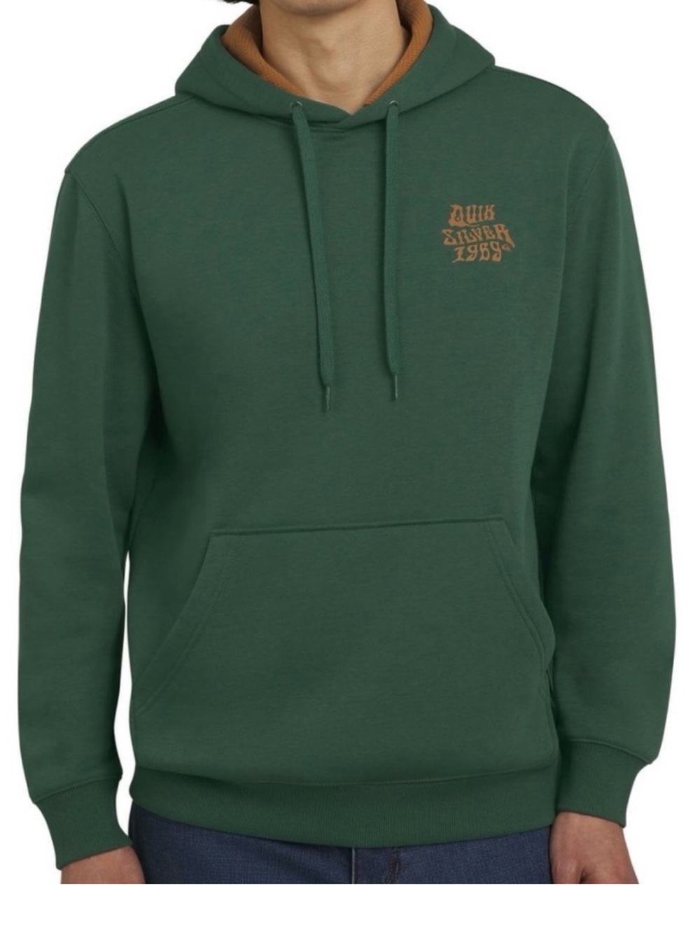 NWT Men’s Quicksilver Dark Green Pullover Hoodie with Tan Logo